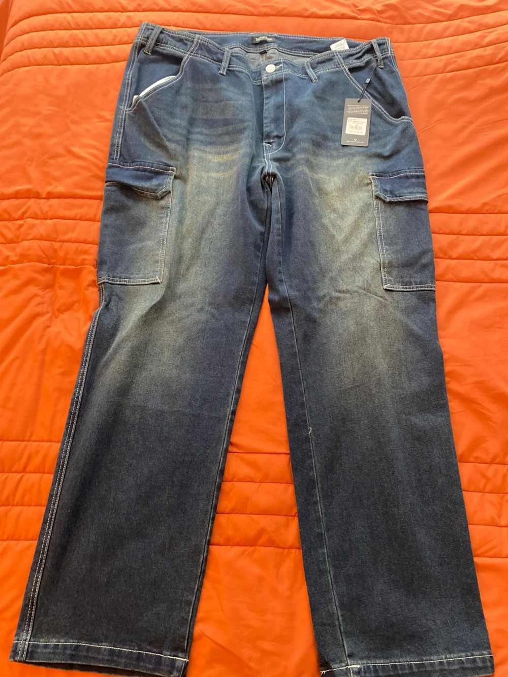 True Religion Men's Dark Blue Straight Cargo Jeans